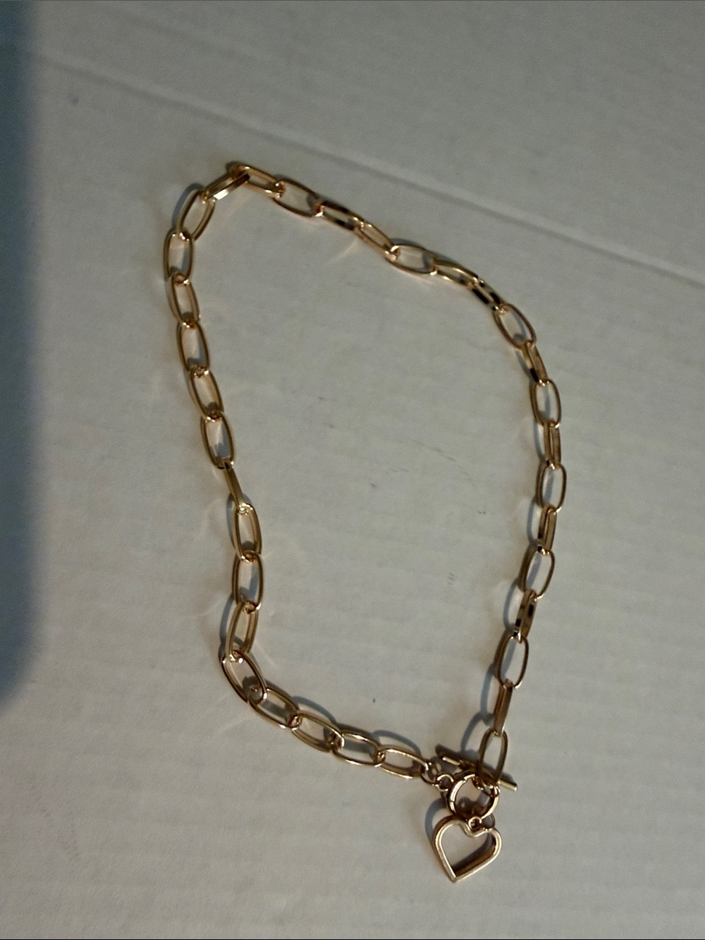 Gold Paperclip Chain Necklace with Heart Charm